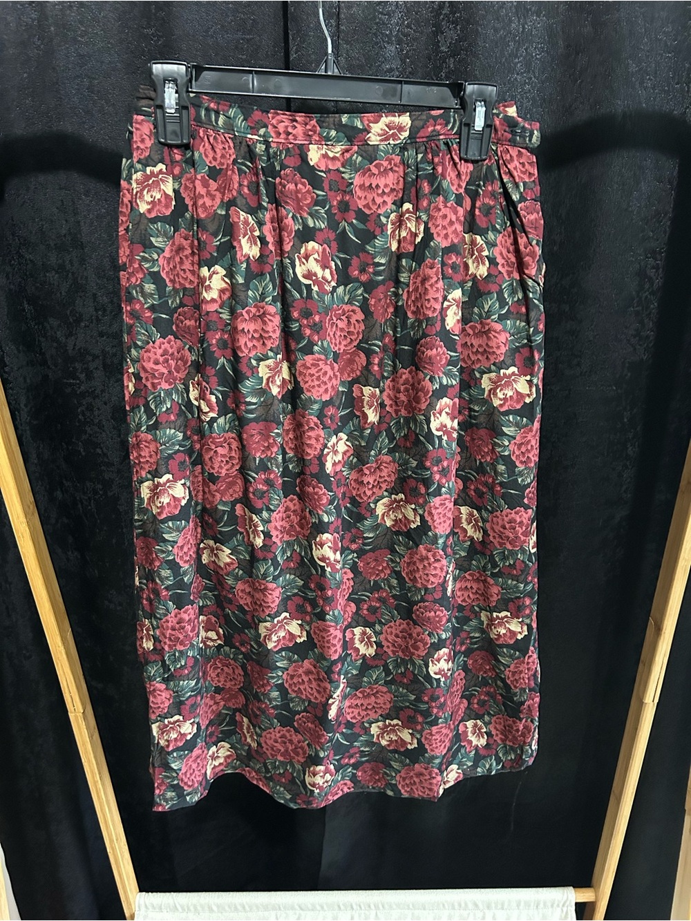 Pendleton Burgundy and Green Floral Midi Skirt